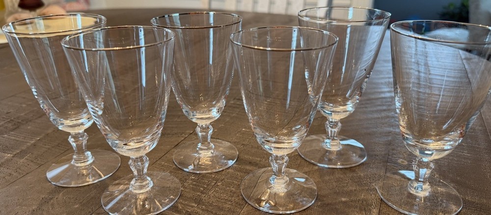 Set Of 6 Juice GLASSES 4 3/4» PLATINUM RIM «ENGAGEMENT» FOSTORIA SIGNED