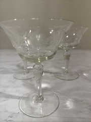 Vintage Glass Set of 3 Etched Goblets Cornflower & Palm Leaf Design