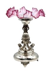 Antique Ruby & Opaque Glass Centrepiece with Sea Horse Silver-Plated Stand