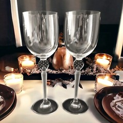 2 Mikasa Moonlight Frost Crystal Wine Goblets Glasses Long Frosted Stem Bubbles