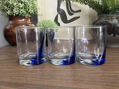 Set of 3 Libbey Blue Ribbon Impressions Cobalt Stripe Dimpled Rocks Glasses