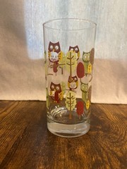 Libby Crisa Vintage Owl-Themed Glass Tumbler With Colorful Branch & Leaf Design