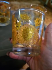 4 VTG BARLETT 22k GOLD CHRYSANTHEMUM 8 OZS whiskey or shot Glasses 3.5”x3”