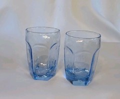2 Libbey Chivalry Blue Juice Glasses Set Rock Textured Paneled Facet Pair 4 Inch