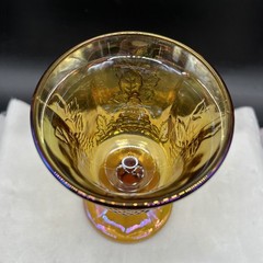 4 VTG Indiana Glass Iridescent Marigold Carnival Glass Harvest Grape Goblets Set