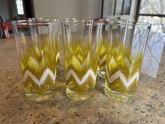 Vtg Set 6 MCM Georges Briard Yellow White Highball Bar Glasses 5.5”