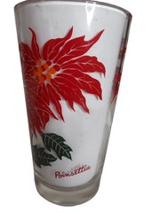 MCM Boscul Peanut Butter Glass Tumbler Red / orange Poinsettia Estate 5″ #12