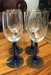 4 Lenox Crystal Cobalt Blue Stem Swag Drape Gold Rim Wine Glasses