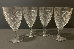 4 Fostoria American Water Goblet Cube Hexagon Foot Clear Glass 6 7/8”