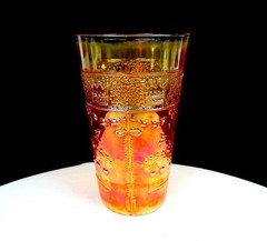 Jain Carnival Glass India Marigold Crown Of India Vintage 5 1/2″ Tumbler 1935-