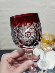 3 Wine Glasses Hocks Goblets Amber, Purple. & Red Cut to clear Crystal Buzzstars