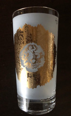 Gold trim Bacchus center sketched frosted tumbler 12oz Glassware SET of 6