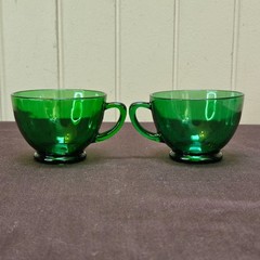 Vintage Anchor Hocking Forest Green Glass Punch Cup 3 1/4” Diameter Lot of 2