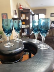 Empoli Italian Teal Blue cobalt twisted stemware 4 Stem Cordials Glass Set 4”