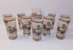 Johnson Brothers Friendly Village Glass Tumblers & Pitcher Covered Bridge 10 Pcs