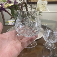Crystal Pinwheel Cut Polish Snifter Brandy Glasses Set Of 3