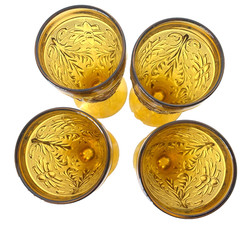 Set 4 Indiana Tiara Pressed Sandwich Amber Footed Ice Tea Glass Tumbler Parfait