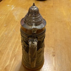 DBGM Original Vintage Signed German Ceramic Painted Glazed Pewter Lid Beer Stein