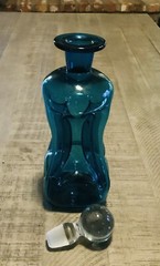 Vintage Danish Teal Blue Glass Kluk Kluk Bottle Decanter Holmegaard MCM 9 Inches