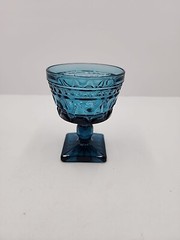 Vtg MCM Indiana Glass Aqua Blue Park Lane Colony Footed Sherbet Glasses 6pc 4.4″