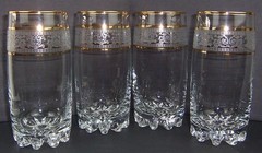 Vintage Paloma Gold & Lace Crystal Highball Glasses Set of 4 Hand Decorated