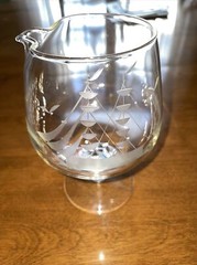 Vintage Brandy Snifter Etched Clipper Ship Pour Spout If Mixing or Wine Tasting