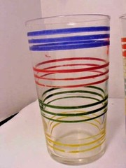 Retro Tumblers Lot of 2 Mid Century Modern Striped Multi-Color Holds 1 Cup Used
