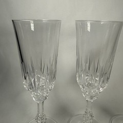 3 Italian Vintage Capri Crystal Champagne Flutes Optic Diamond Cut Faceted Stem