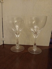 Set of 2 Fostoria Chapel Bells Water glasses goblets Cut swirls signed 10 oz.