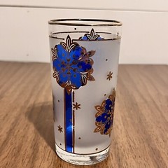 Frosted Blue Gold Snowflake Tumbler Libbey 12oz Mid Century Barware 1960s