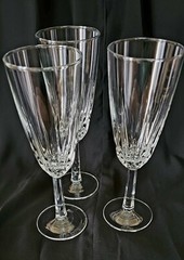 3 pc -Vintage ~Crystal~Vertical Cut~Champagne Flutes/Stemware ~w/diamond design