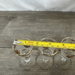 VTG Set of 3 Gold Leaf Libby Frosted Stemmed Cordial Shot Glasses 3.5 x 1.5