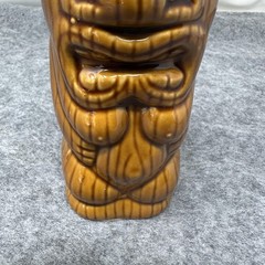 Ceramic Tiki Mug Brown Woodgrain Double Face Polynesian Hawaiian Tiki Bar 7in