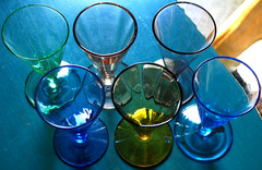 Vintage Set 6 Wine/Cordial/Liqueur Glasses HAND BLOWN OPTIC Multi Color MCM 4″