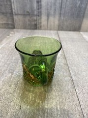 Colorado LACY MEDALLION Small Shot Glass Emerald Green Glass Gold EAPG 2.5”