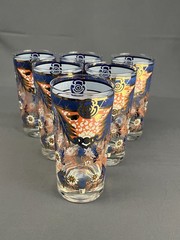 6 Vintage MCM Cera IMARI Floral Gold Scroll Highball 5 5/8″ Glasses: MINT