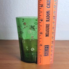 Antique Green Enameled Art Glass Tumbler Victorian Bohemian Gold Floral Design