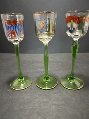 3 Theresienthal Meyr’s Neffe Nouveau Enameled 5 5/8” Cordials Green 1 As Is