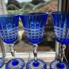 (4) Cristal D’Arques PAVANE 5” Blue Cut To Clear Cordials