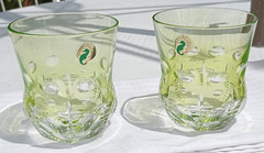 WATERFORD Crystal PAIR Simply Pastel Lime Green Double Old Fashioned DOF NEW