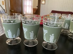 WEDGEWOOD JASPERWARE Helenic stemmed barware SET 8 vtg collectable GREEN 8 Oz
