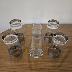 CULVER SORRENTO Vintage MCM Filigree Turquoise Pitcher & 4 Highball Glasses Set