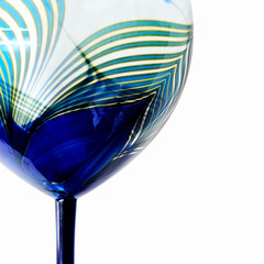 VTG Randy Strong Cobalt Blue Teal Wine Goblets Feather Peacock Signed 1980 8.5″