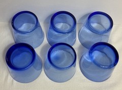 Set Of 6 ~Vintage Cobalt Blue Flare 10 Oz Glasses Rocks 3.25” ~Tiny Scratches