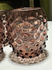 Vintage Amethyst Hobnail Glass Tumblers/RETRO BARWARE! Glows Green (Manganese)