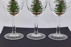 SET OF 3 SPODE CHRISTMAS TREE WINE GLASS WITH GOLD RIMS – MINT