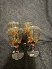 Set Of 4 Vintage Mikasa Estate Amber Wine Glasses With Colored Stems