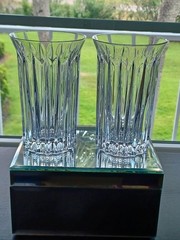 Set of (2) Fostoria Monarch Clear Crystal Heavy 5.5″ Highball Glass Tumblers.