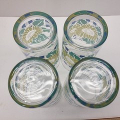 Set of 4 Vtg Anchor Hocking Sunflower Blue Gingham Juice Drinking Glasses 4.25″T
