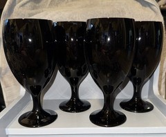 4 Vintage Libbey Black Amethyst Wine Water Glass Stem Goblets Halloween Fall